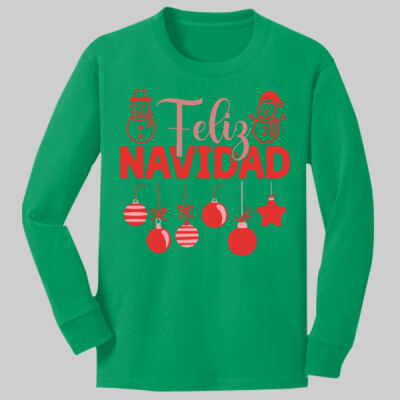 Youth Long Sleeve Shirt - Feliz Festive - Red Thumbnail