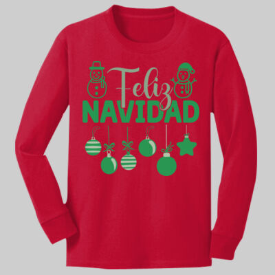 Youth Long Sleeve Shirt - Feliz Festive - Green Thumbnail