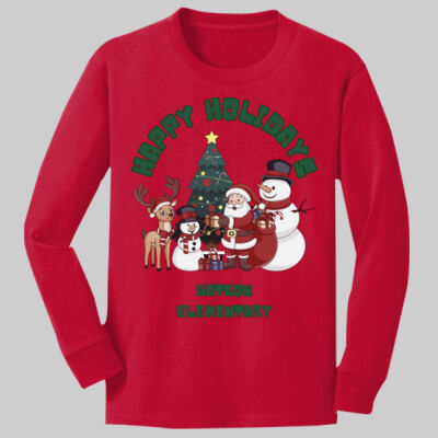 Youth Long Sleeve Shirt - Happy Holidays - Green Thumbnail